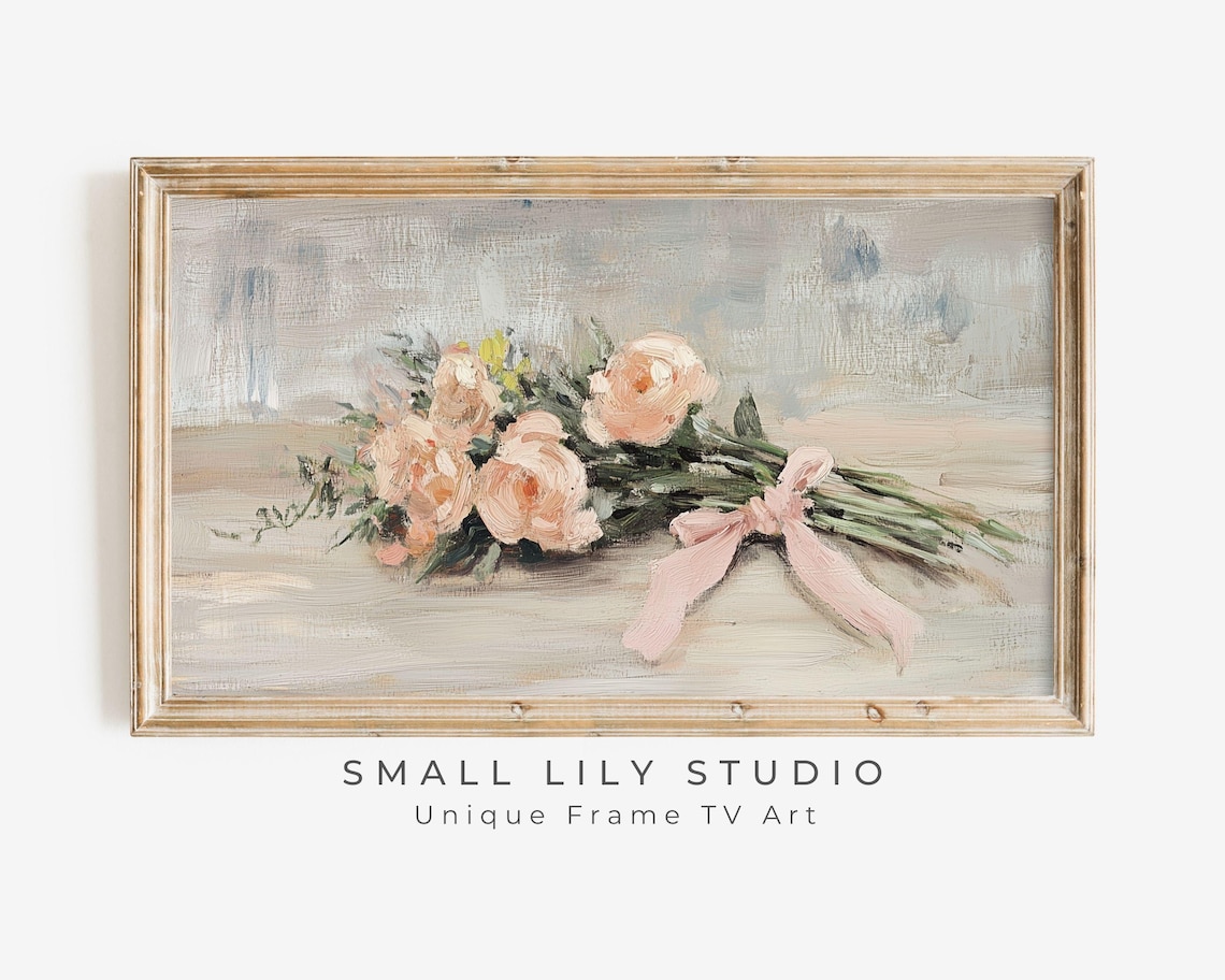 Blush Pink Rose Bouquet With Pink Bow Spring Farmhouse Floral Poster
