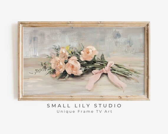 Blush Pink Rose Bouquet With Pink Bow Spring Farmhouse Floral Poster