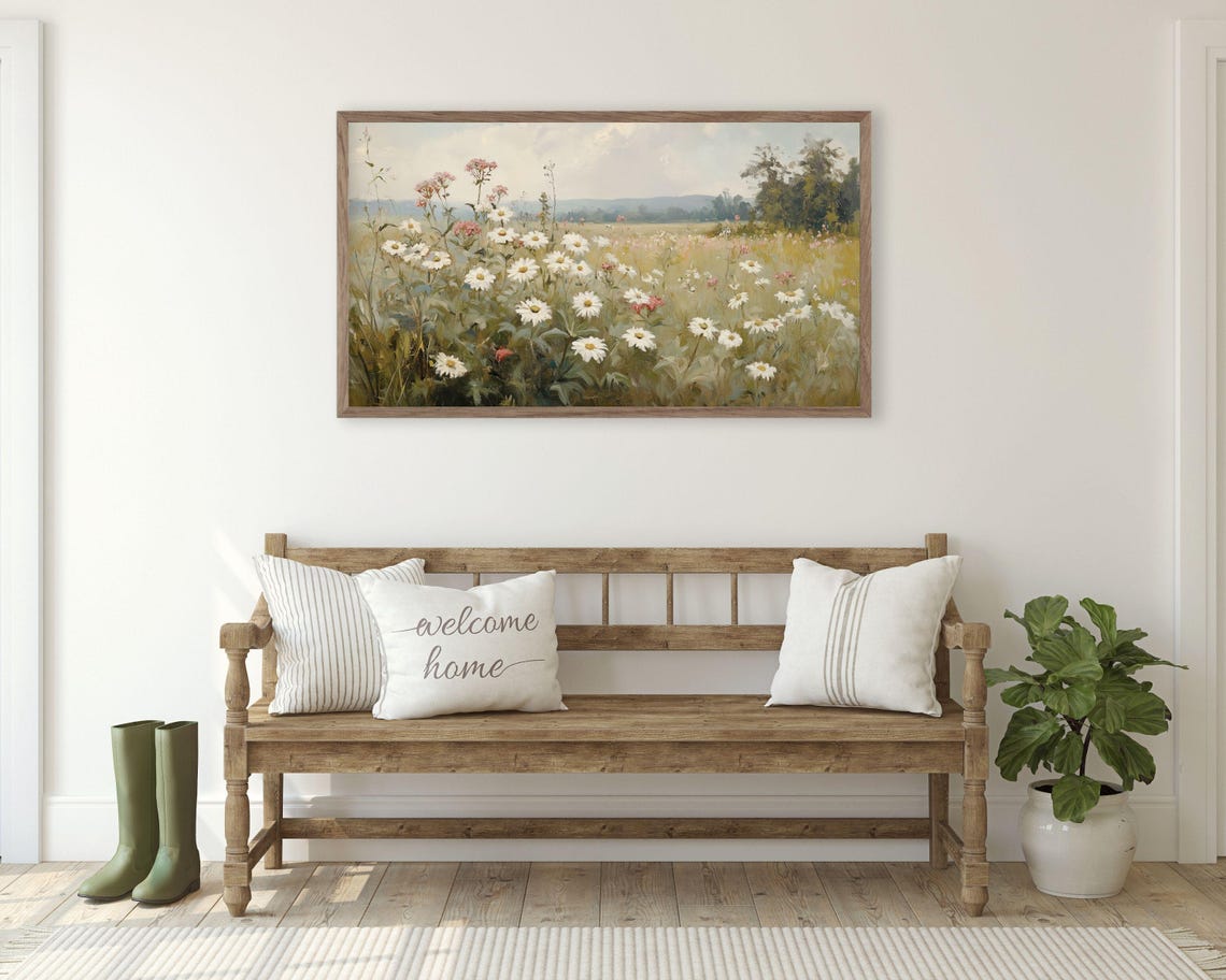 Daisy And Pink Wildflower Field Spring Country Meadow Poster - Image 2