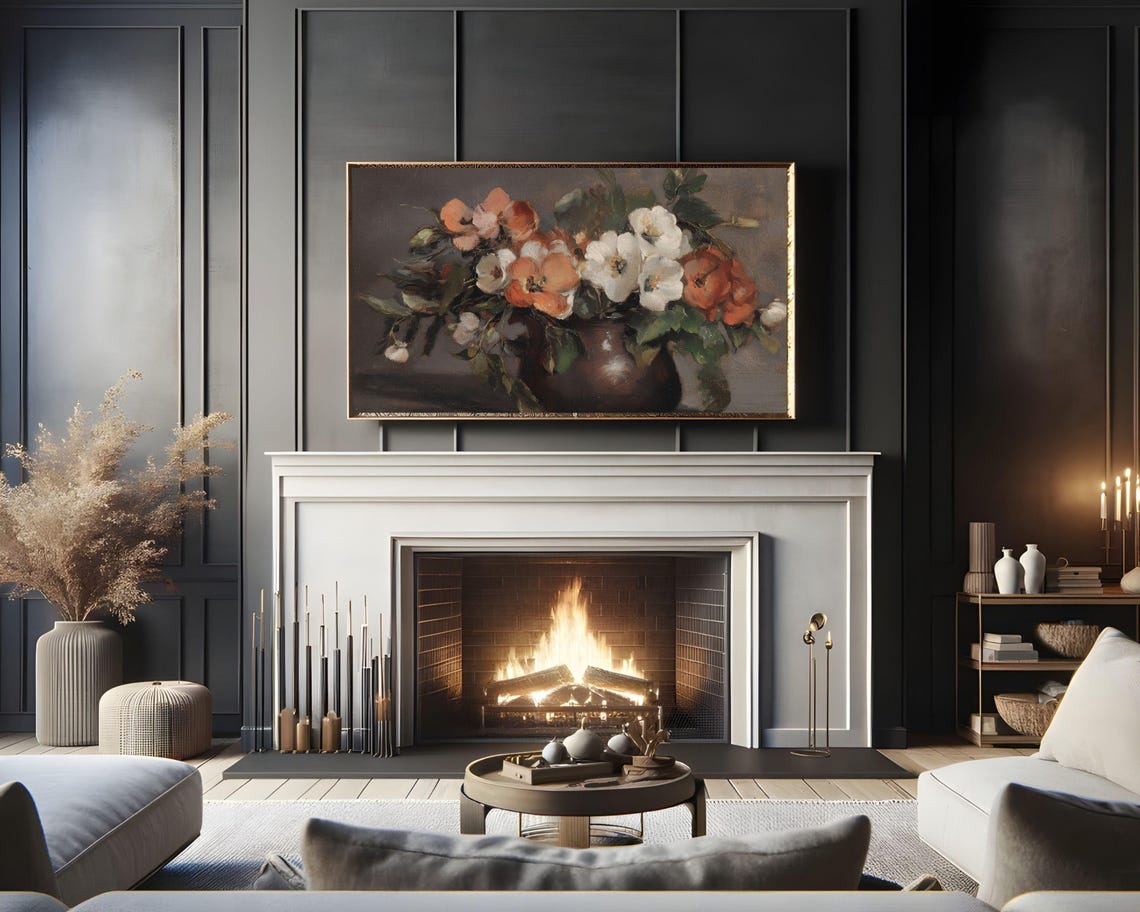 Frame Tv Art Moody Orange Flowers Still Life Dark Floral Tv Screensaver Frame Tv Art Vintage Farmhouse Painting Brown Tv133 - Image 2