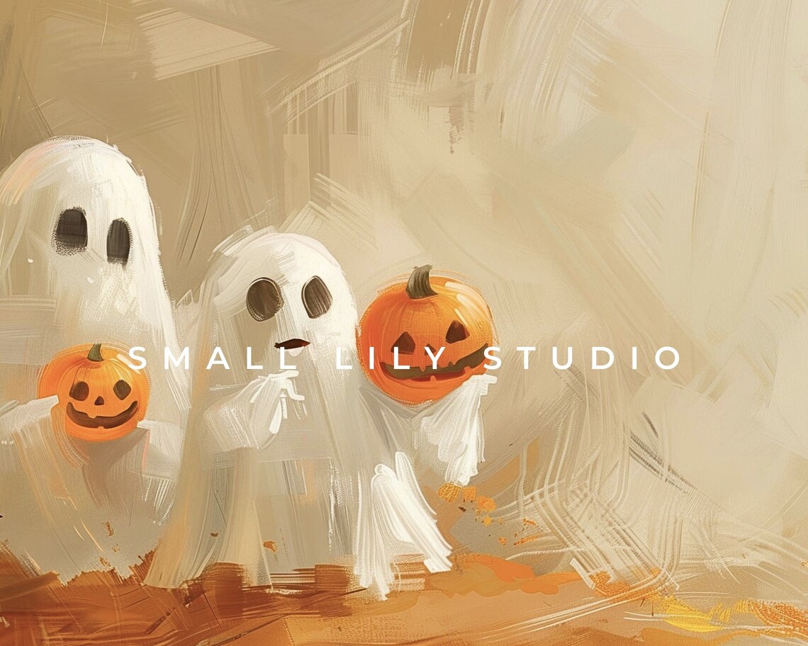 Halloween Cute Ghosts Holding Pumpkins Art Print - Image 4