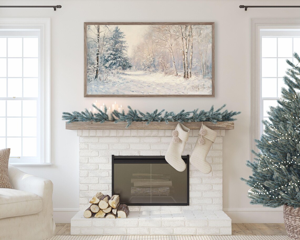 Frame Tv Art Winter Landscape Pink Frame Tv Art Christmas Painting Vintage Style Holidays Tv Screensaver Snow Forest Tv503 - Image 3