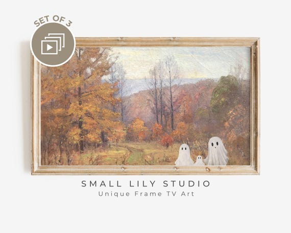 Ghost Family in Vintage Landscape, Halloween Art Print