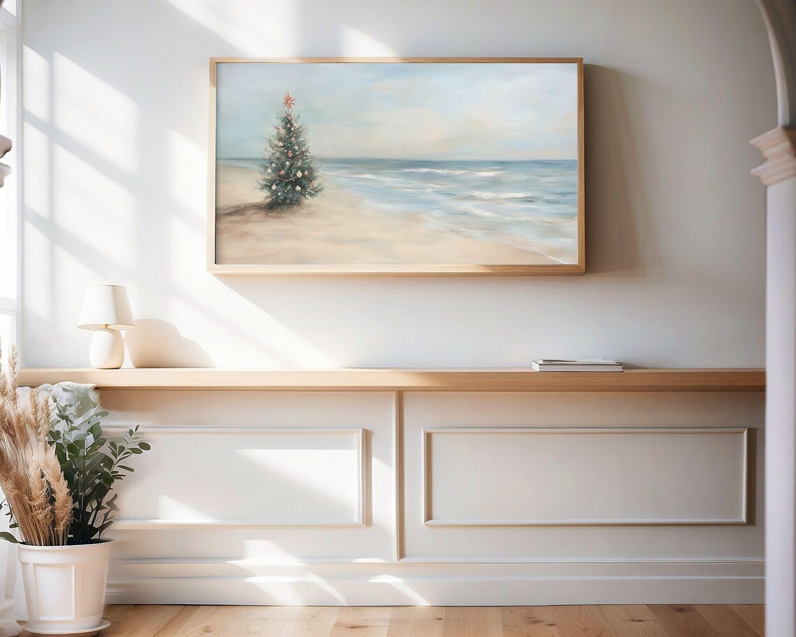 Christmas Tree On Beach Coastal Christmas Art Print - Image 3