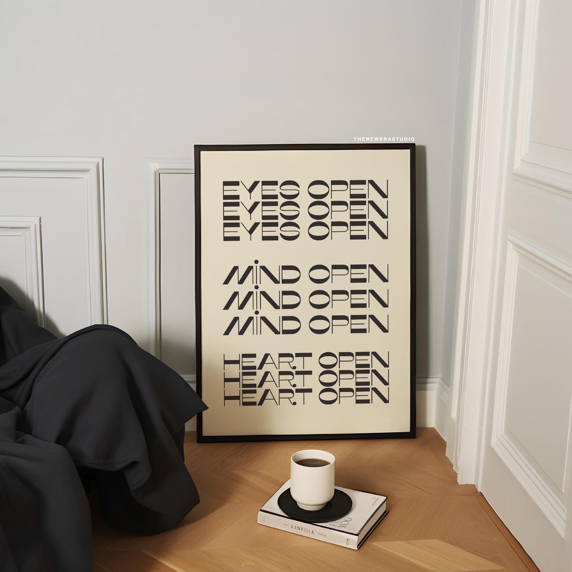 Eyes Open Mind Open Heart Open Bold Typography Mindfulness Poster