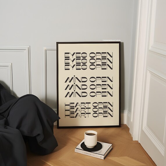 Beige Black Eyes Open Mind Heart Printed Poster The New Era Studio