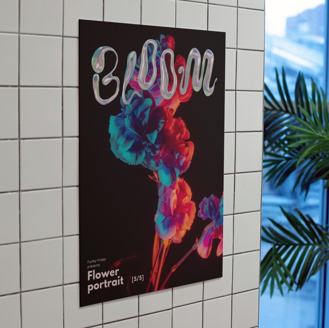 Bloom Chrome Typography Psychedelic Neon Flower Portrait Art Poster - Image 2