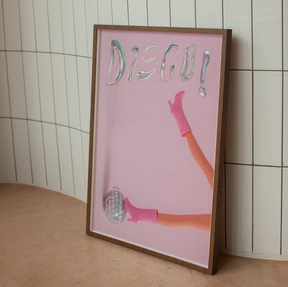 Pink Disco Chrome Bubble Letters Disco Ball Dance Wall Print - Image 2
