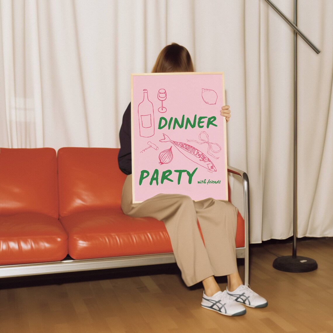Dinner Party With Friends Pink Hand Drawn Food Illustration Poster - Image 2