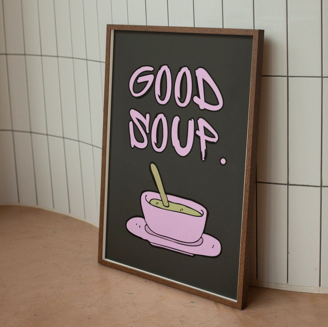 Good Soup Funny Pink Soup Bowl Chalkboard Kitchen Wall Poster - Image 2