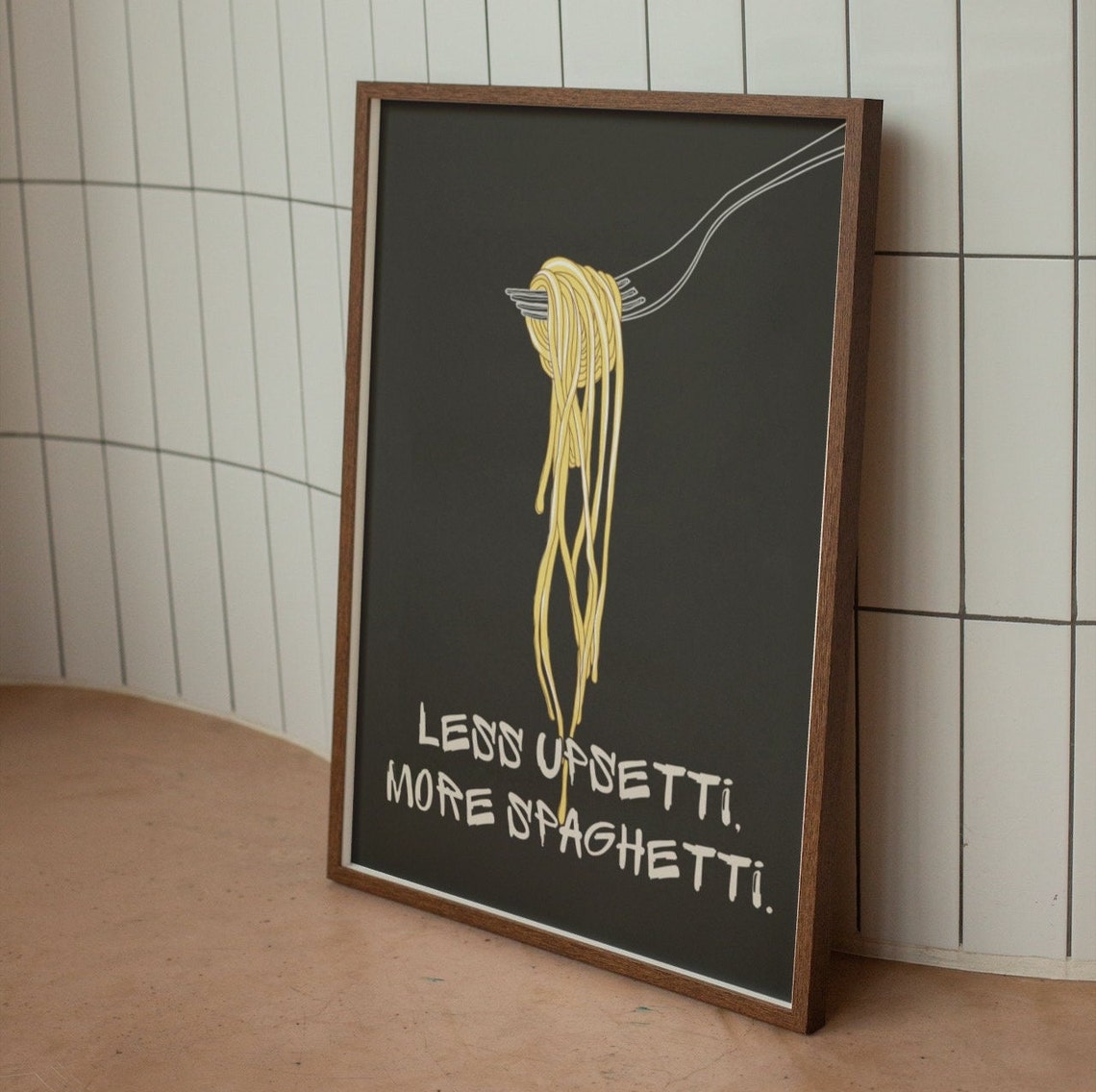 Less Upsetti More Spaghetti Funny Pasta Poster for Kitchen Decor - Image 2