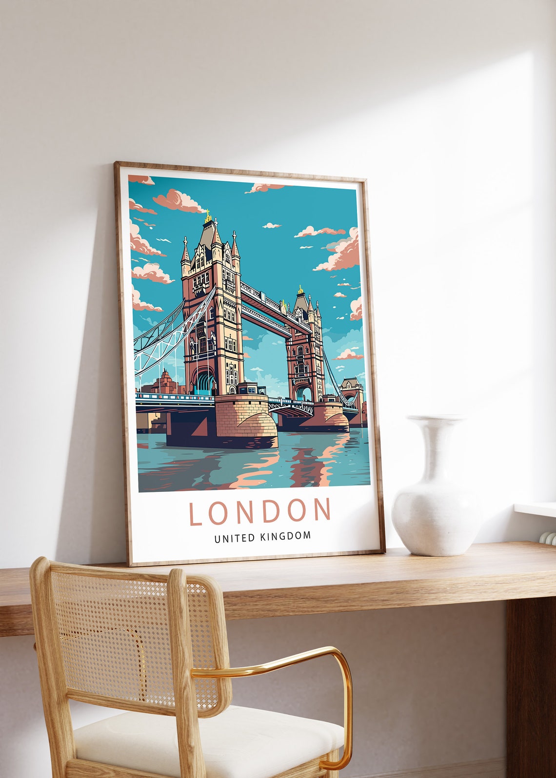 London Tower Bridge Blue Sky Thames River View Travel Poster - Image 2