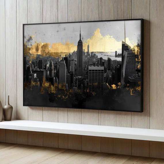 New York City Skyline Painting, Modern Cityscape Art Print