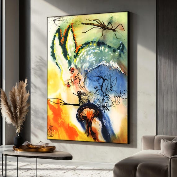 Colorful Rabbit Painting, Salvador Dali Surreal Bunny