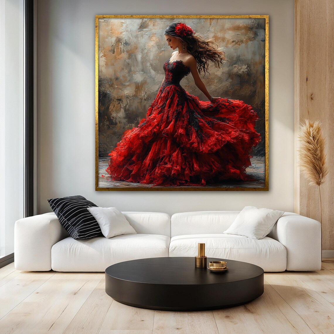 Elegant Woman In Red Dress, Vintage Floral Art - Image 3