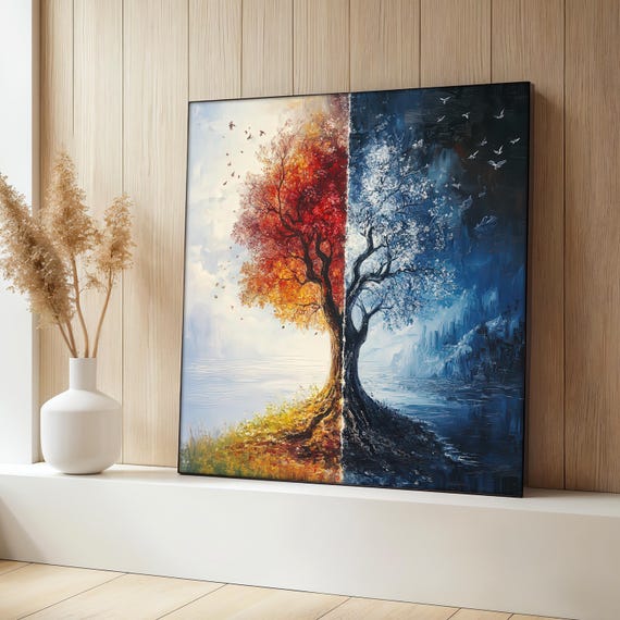 Four Seasons Tree Painting, Modern Abstract Landscape