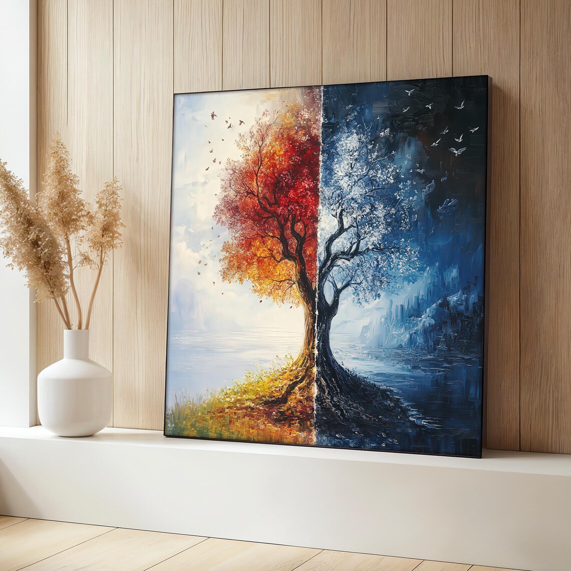 Four Seasons Tree Painting, Modern Abstract Landscape
