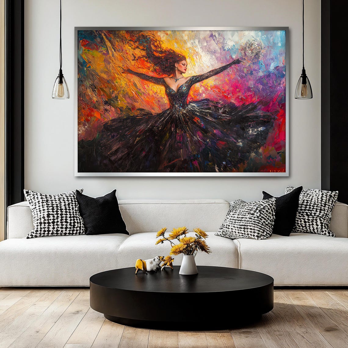 Colorful Elegant Woman Painting Black Dress Ballerina Wall Art For Living Room Ballerina Art Decor Modern Dance Artwork Gift Idea - Image 2