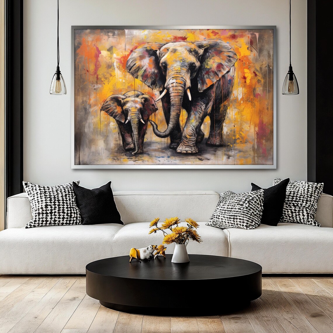 Elephant Painting, Mother And Baby Safari Animal Decor - Image 2