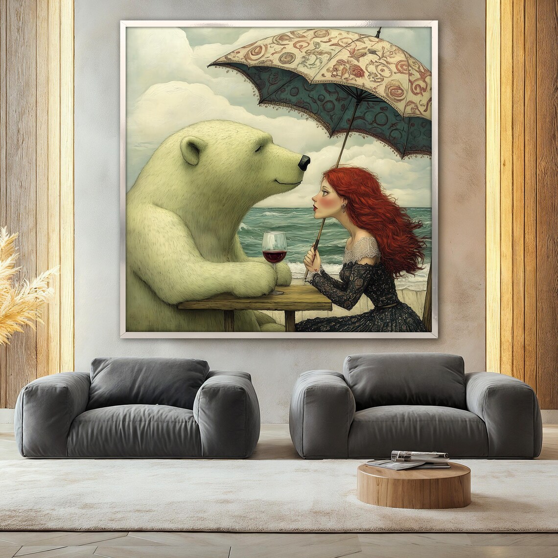 Funny Polar Bear Girl With Umbrella, Fantasy Beach Scene - Image 2