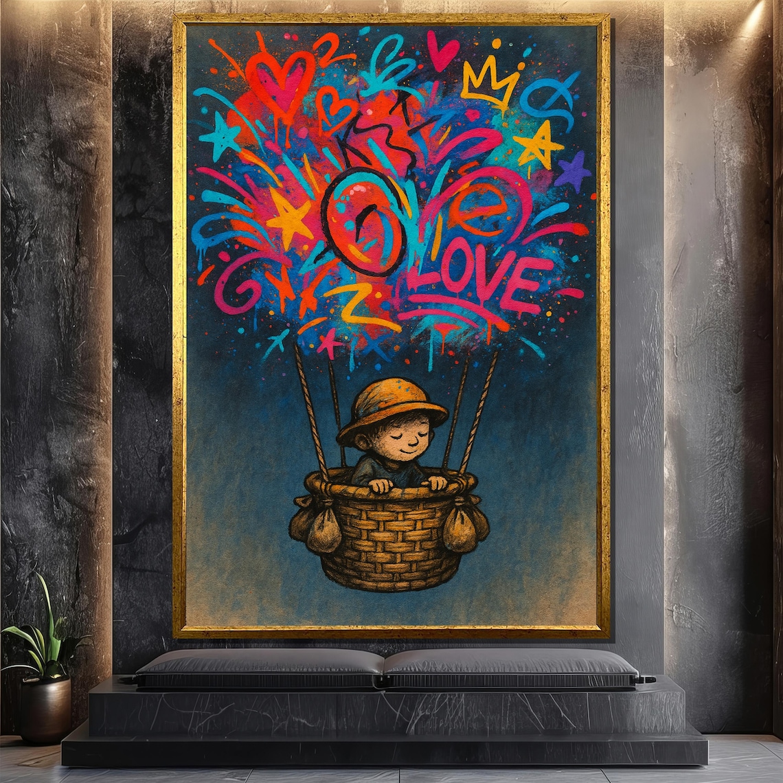 Graffiti Balloon Painting Of Boy With Love Text