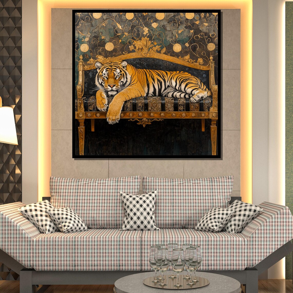 Royal Tiger on Golden Throne, Luxury Animal Art Print - Image 2