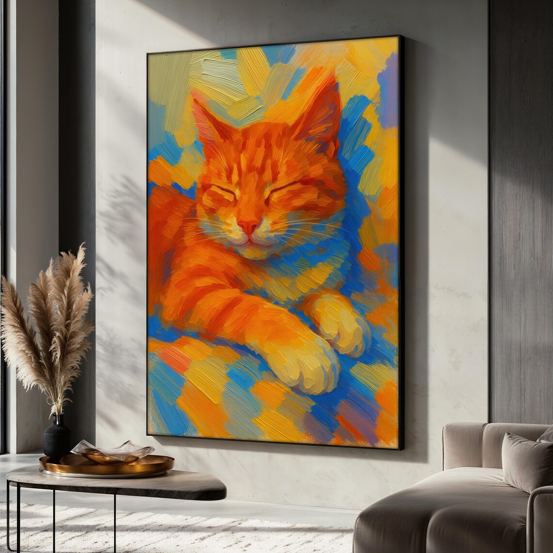 Orange Cat Painting, Vibrant Pet Portrait
