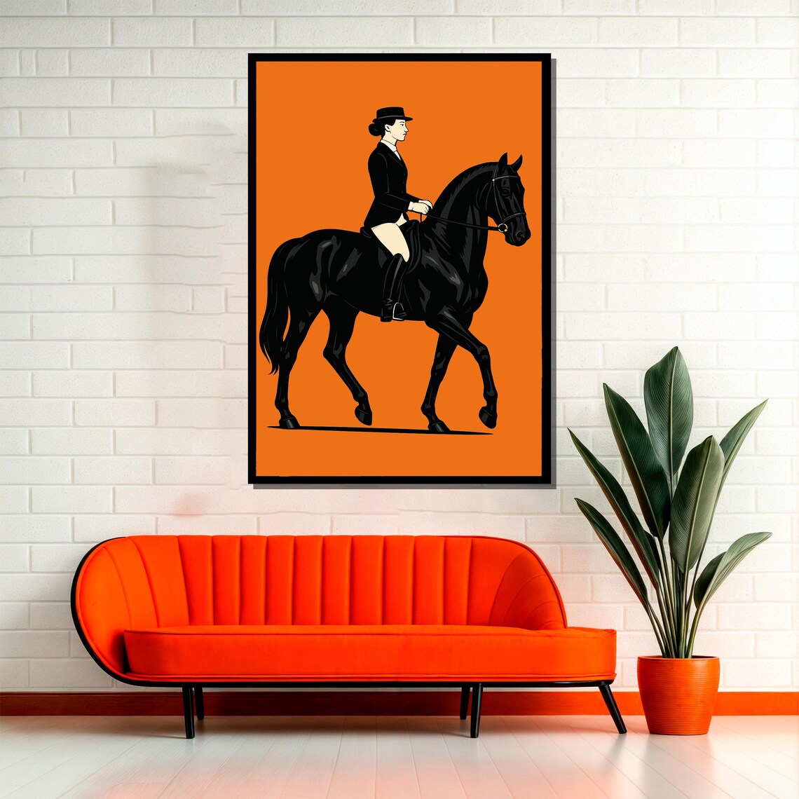 Elegant Horse Riding Painting, Minimalist Equestrian Woman - Image 2