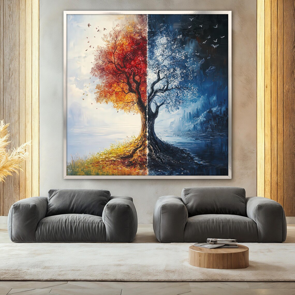Four Seasons Tree Painting, Modern Abstract Landscape - Image 2