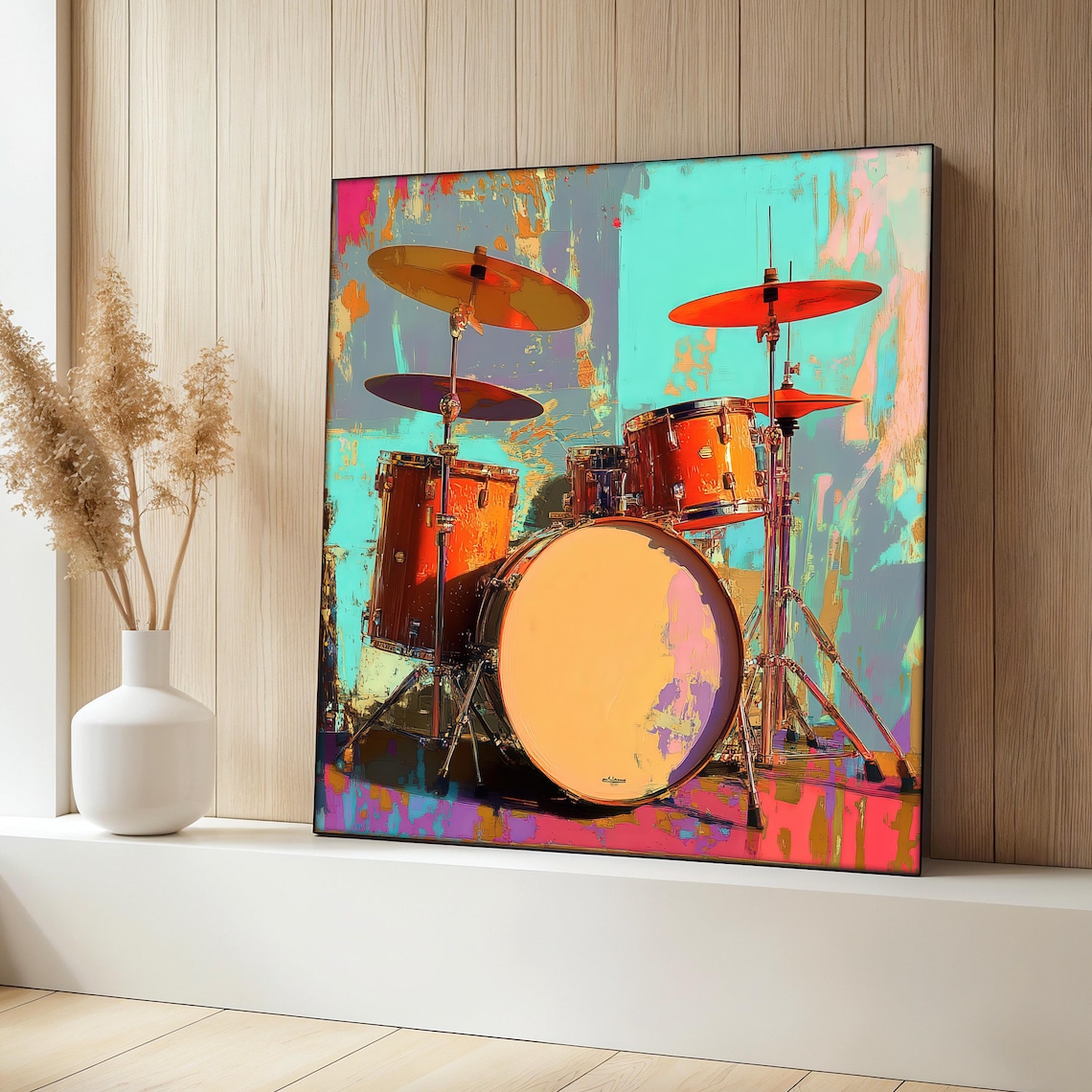 Colorful Drum Set Painting, Modern Music Art