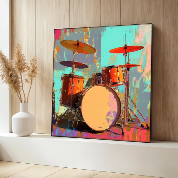 Colorful Drum Set Painting, Modern Music Art