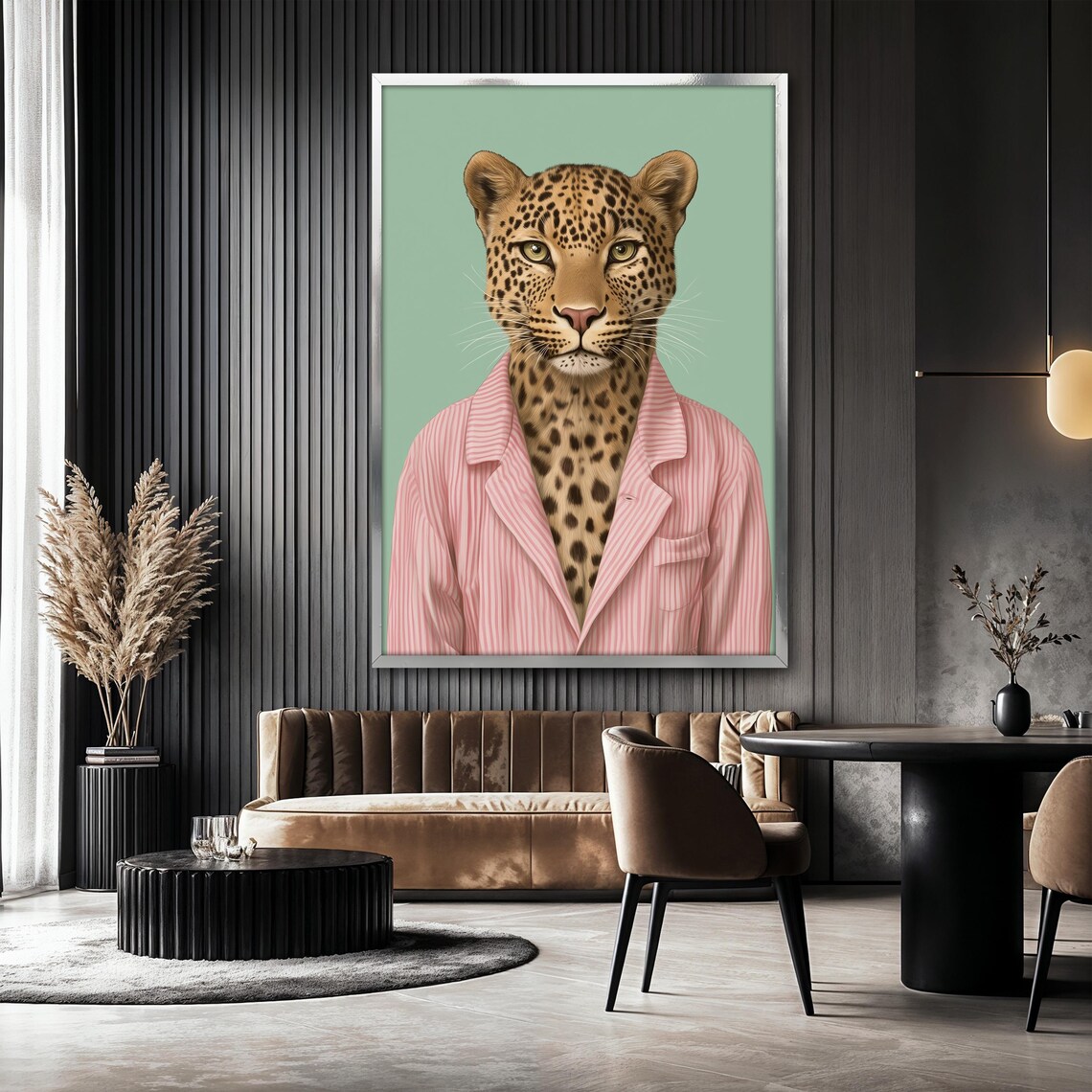 Leopard Painting in Pink Pajamas, Funny Animal Decor - Image 2