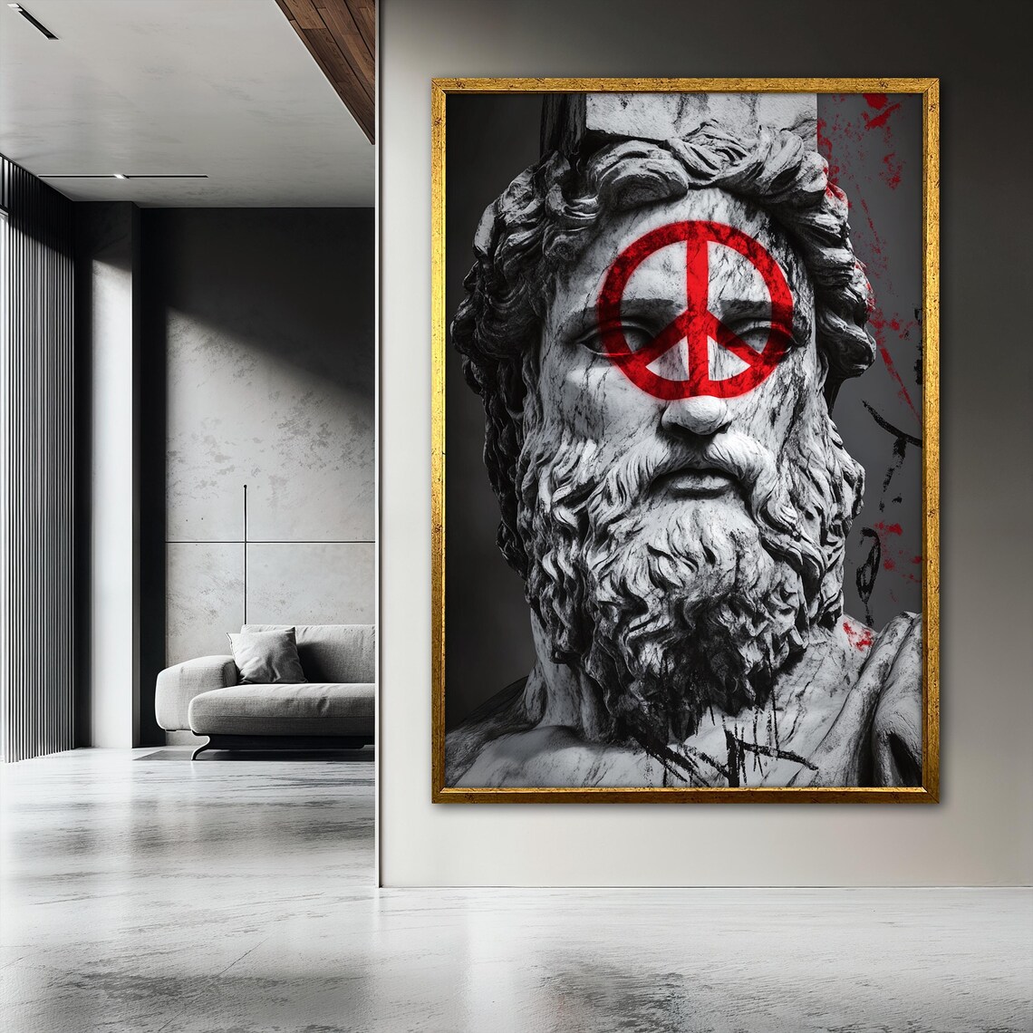 Zeus Painting With Red Peace Symbol, Graffiti Decor - Image 3