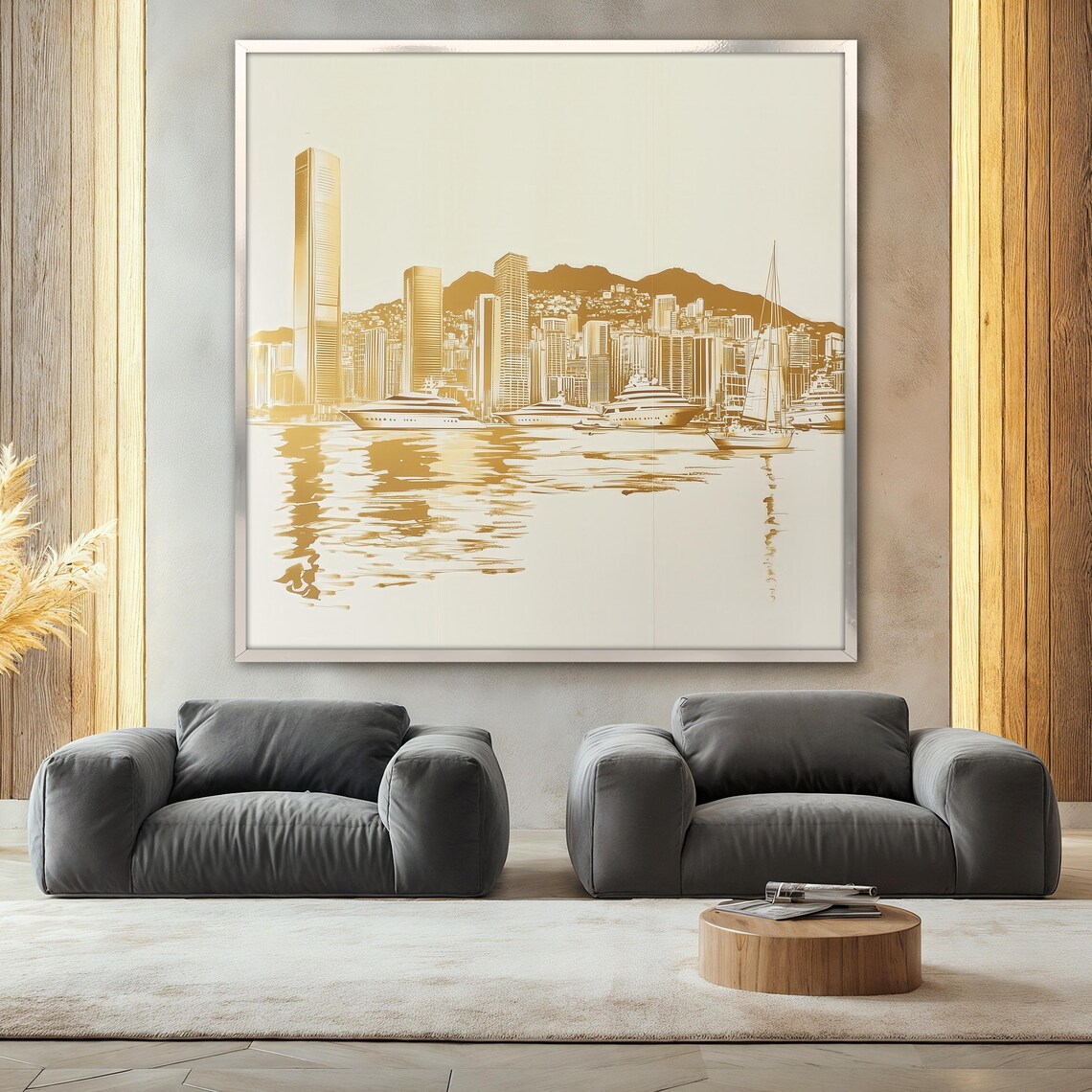Golden Cityscape Painting, Modern Skyline Art - Image 2