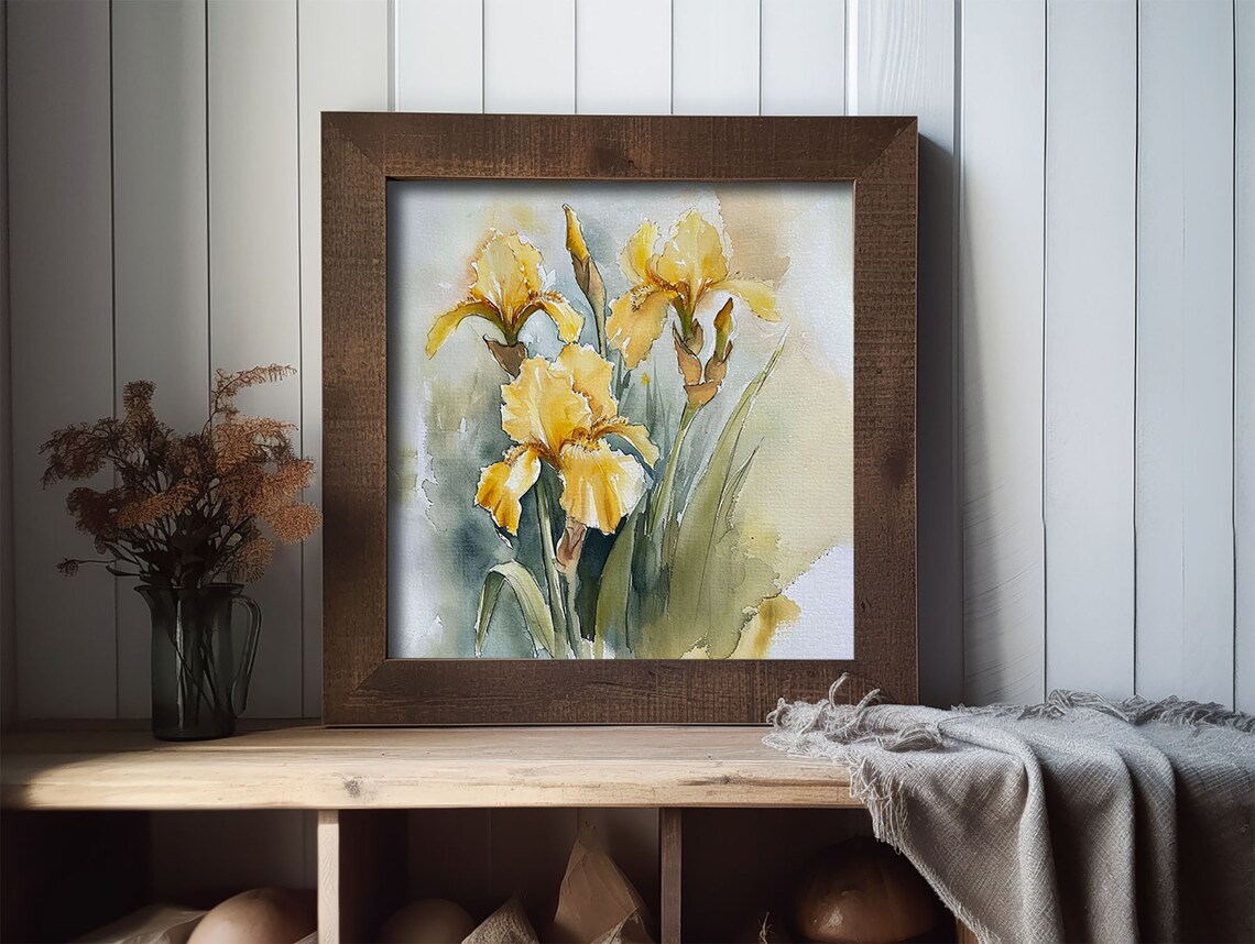 Yellow Irises Watercolor Art Print, Floral Botanical - Image 2