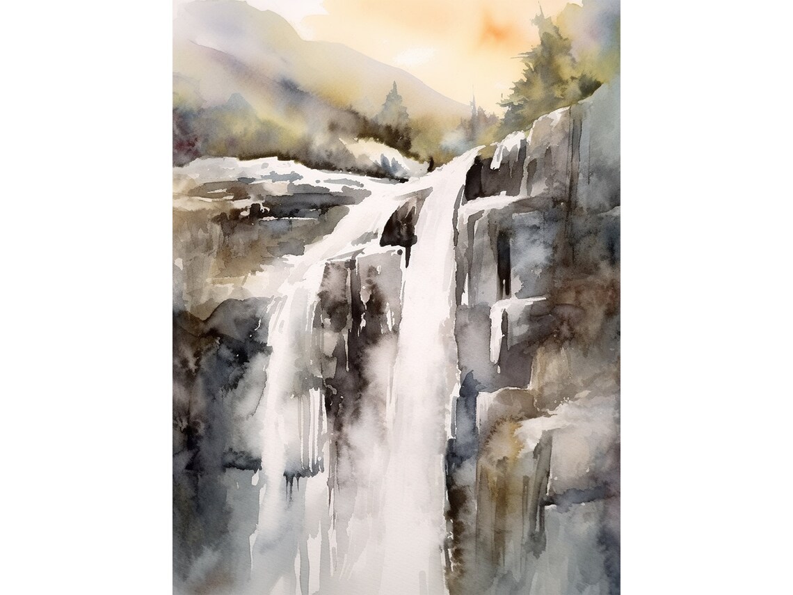 Mealt Falls, Isle Of Skye Watercolor Landscape Print