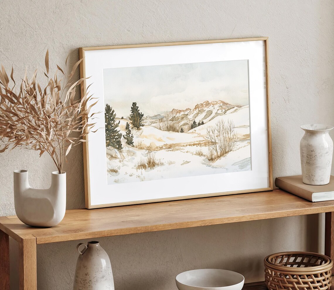 Colorado Rocky Mountains Snowy Winter Peaks Watercolor Poster - Image 2