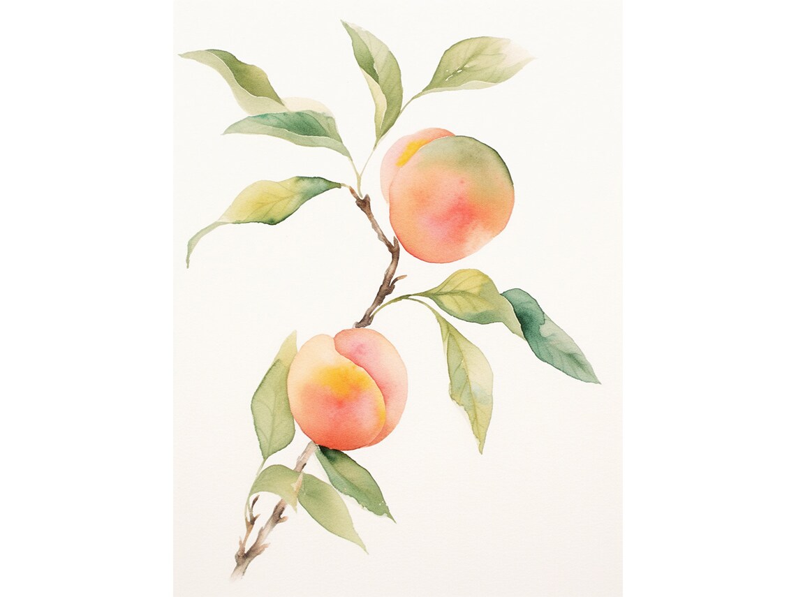 Peach Watercolor Fruit Art Print, Kitchen Wall Decor