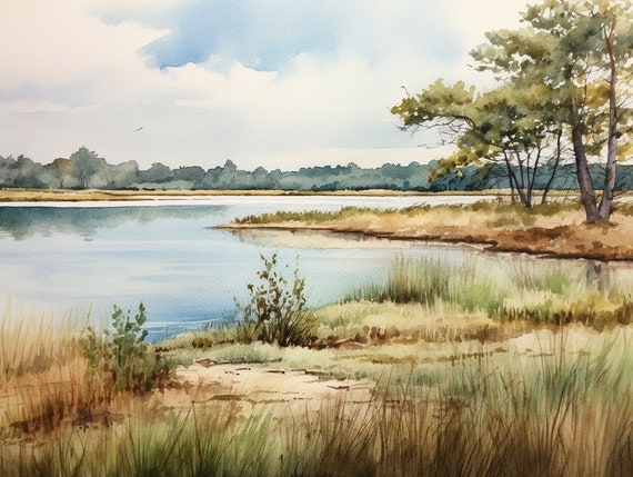 Salt Pond Painting Cape Code Watercolor Art Forest Lake Wall Art Trees Poster Massachusetts Landscape Nature Art Print