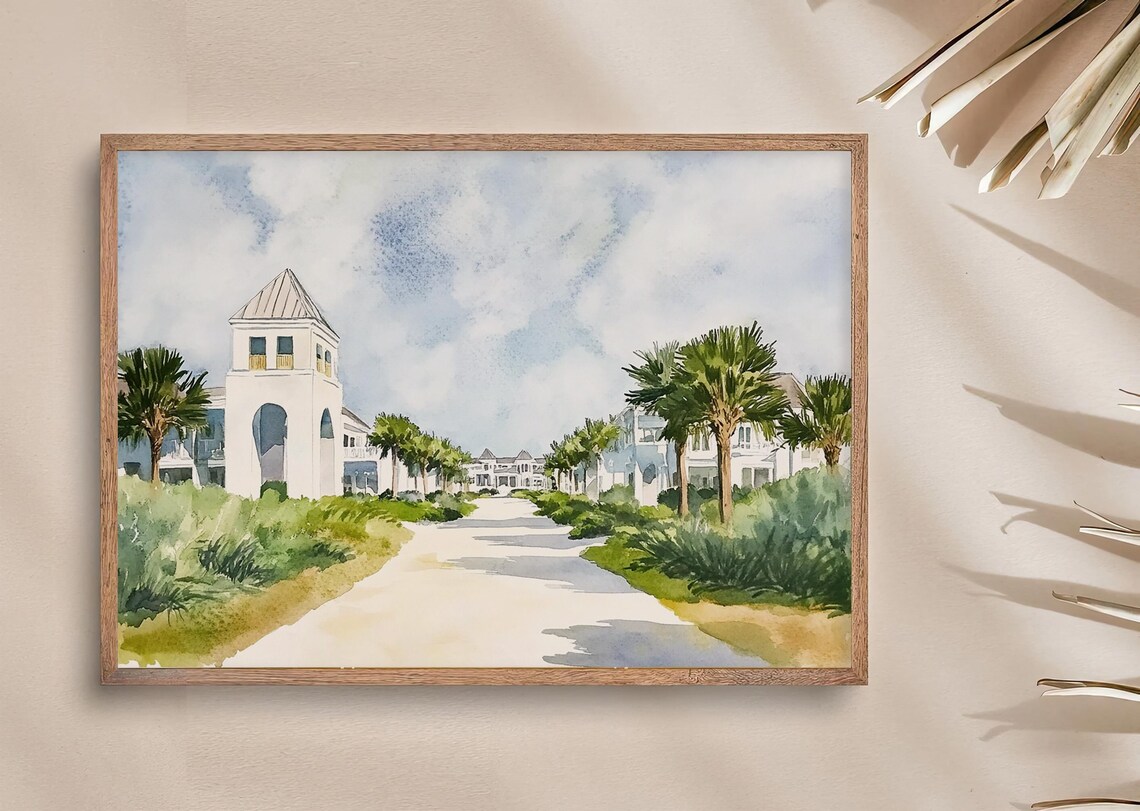 Alys Beach Florida Seaside Town Watercolor Coastal Travel Poster - Image 3
