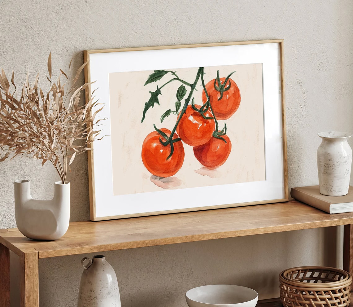 Cherry Tomatoes on the Vine Fresh Red Fruit Watercolor Kitchen Poster - Image 3