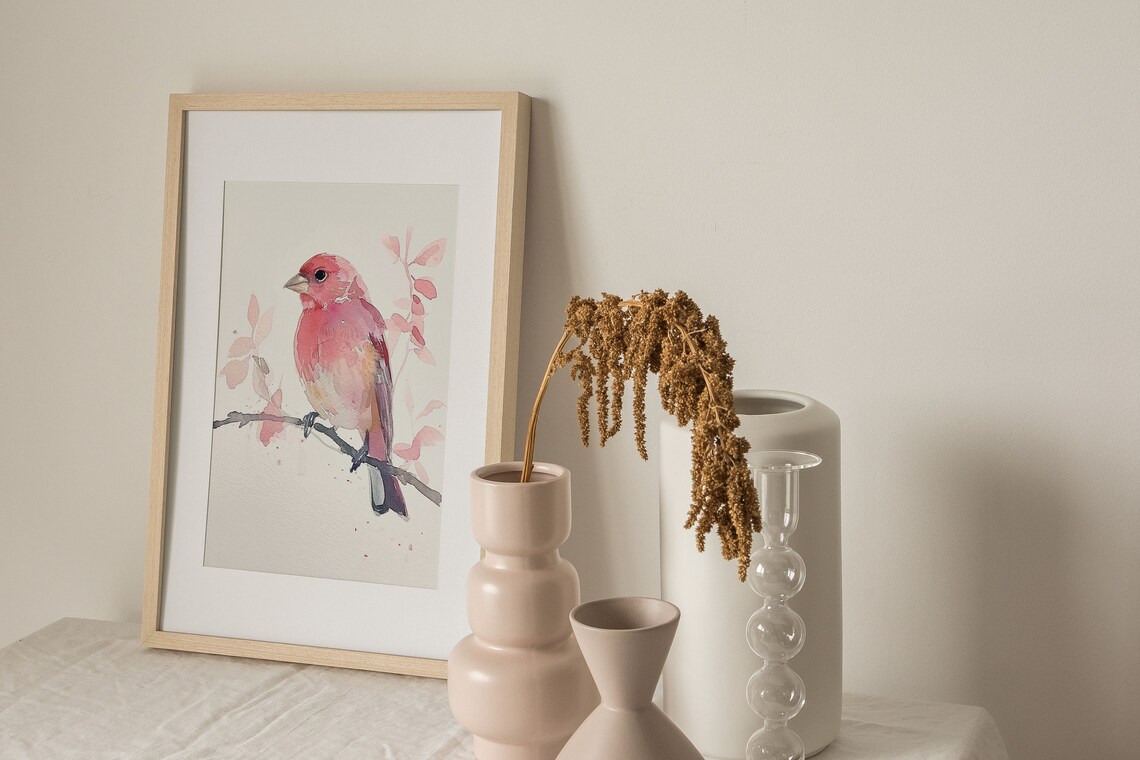 Purple Finch Minimalist Watercolor Art Print - Image 4