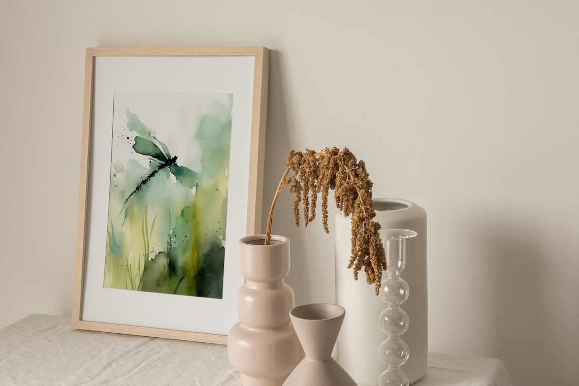 Dragonfly Watercolor Meadow Painting, Botanical Art Print - Image 2