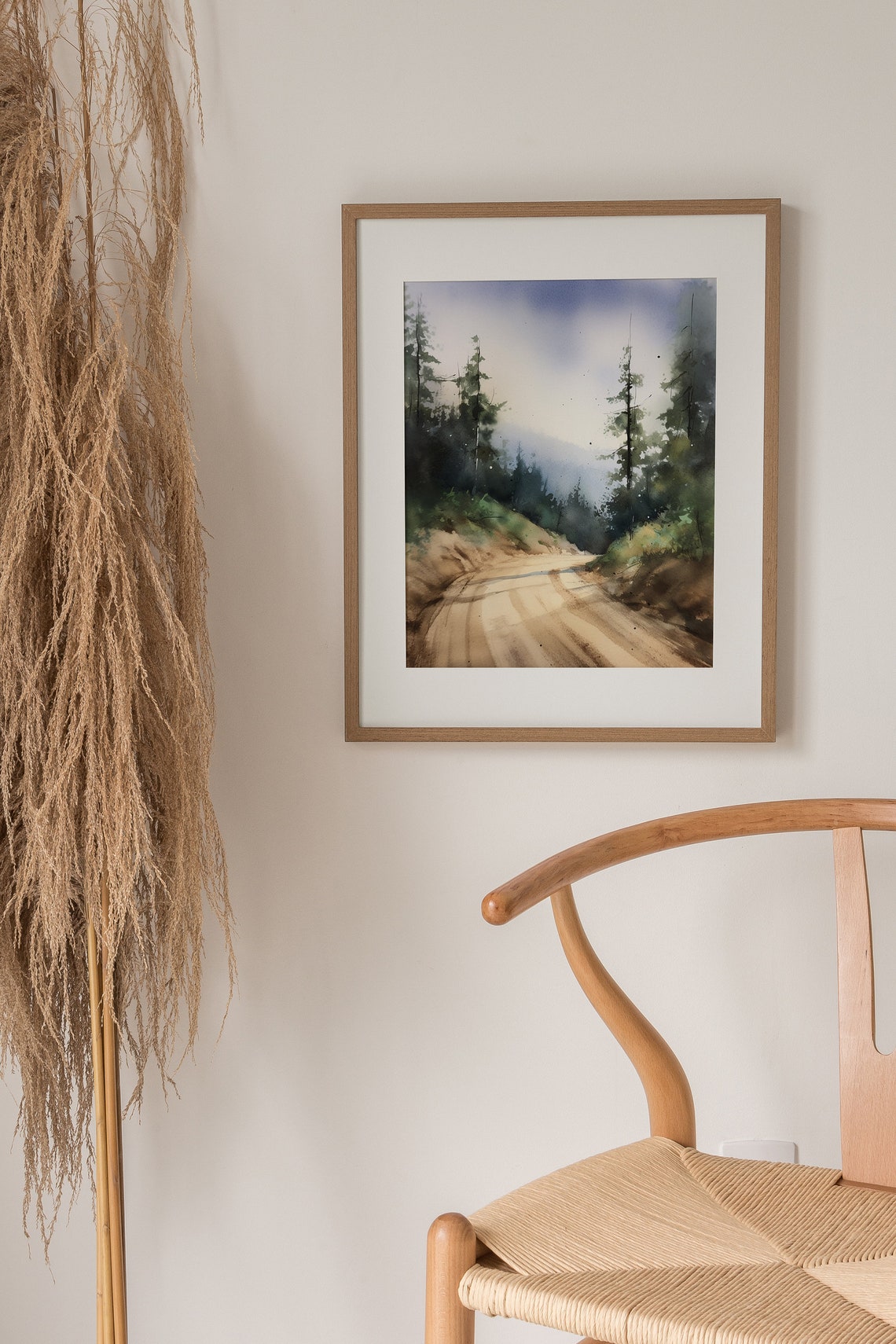 Forest Dirt Road Through Pines Morning Light Watercolor Poster - Image 3