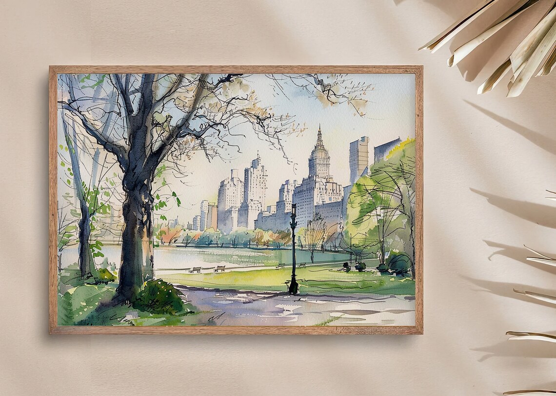 Central Park Watercolor New York Skyline Art Print - Image 3