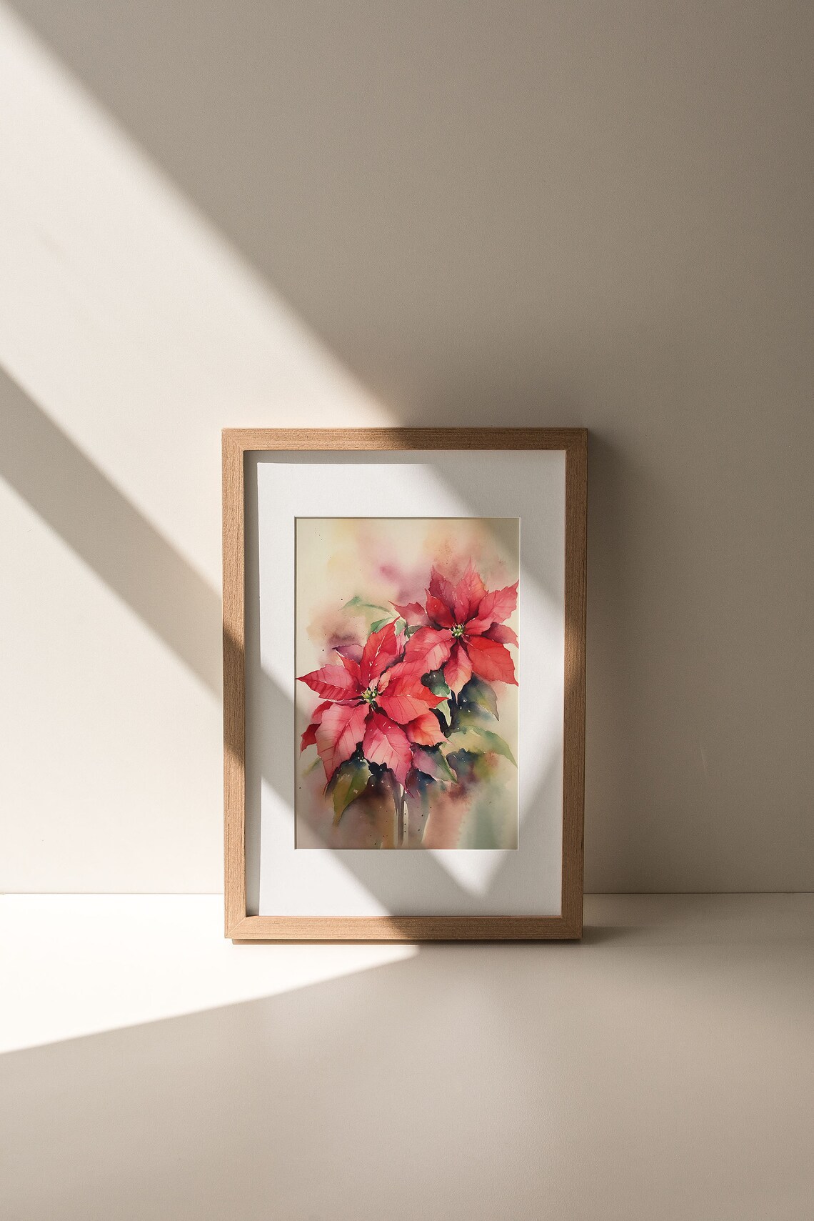 Poinsettia Watercolor Christmas Flower Art Print - Image 3