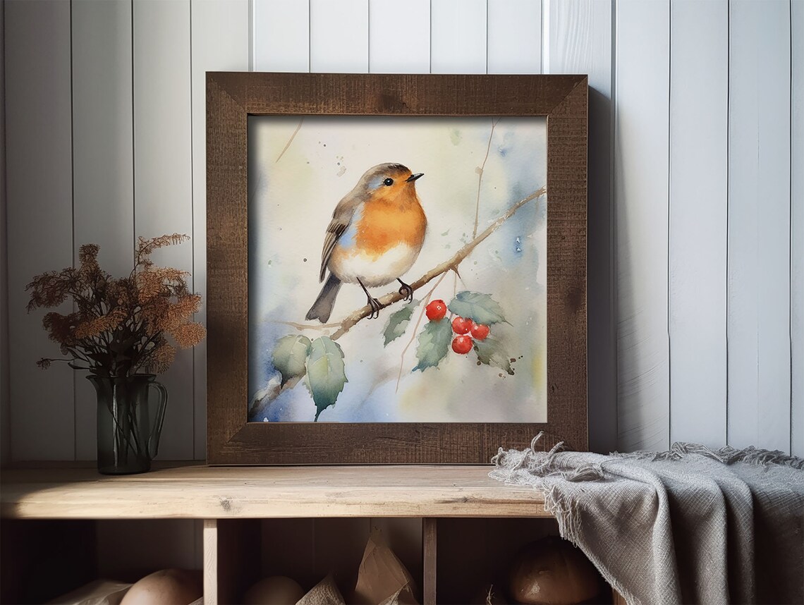Robin Watercolor Bird Print, Farmhouse Wall Decor - Image 2