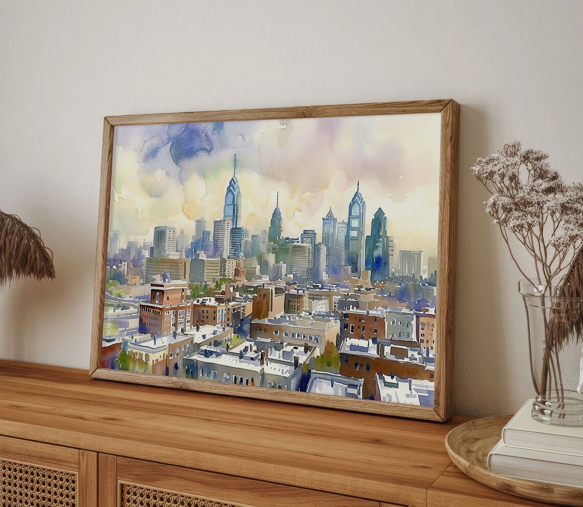 Philadelphia Cityscape Watercolor Art Print, Travel Poster - Image 5