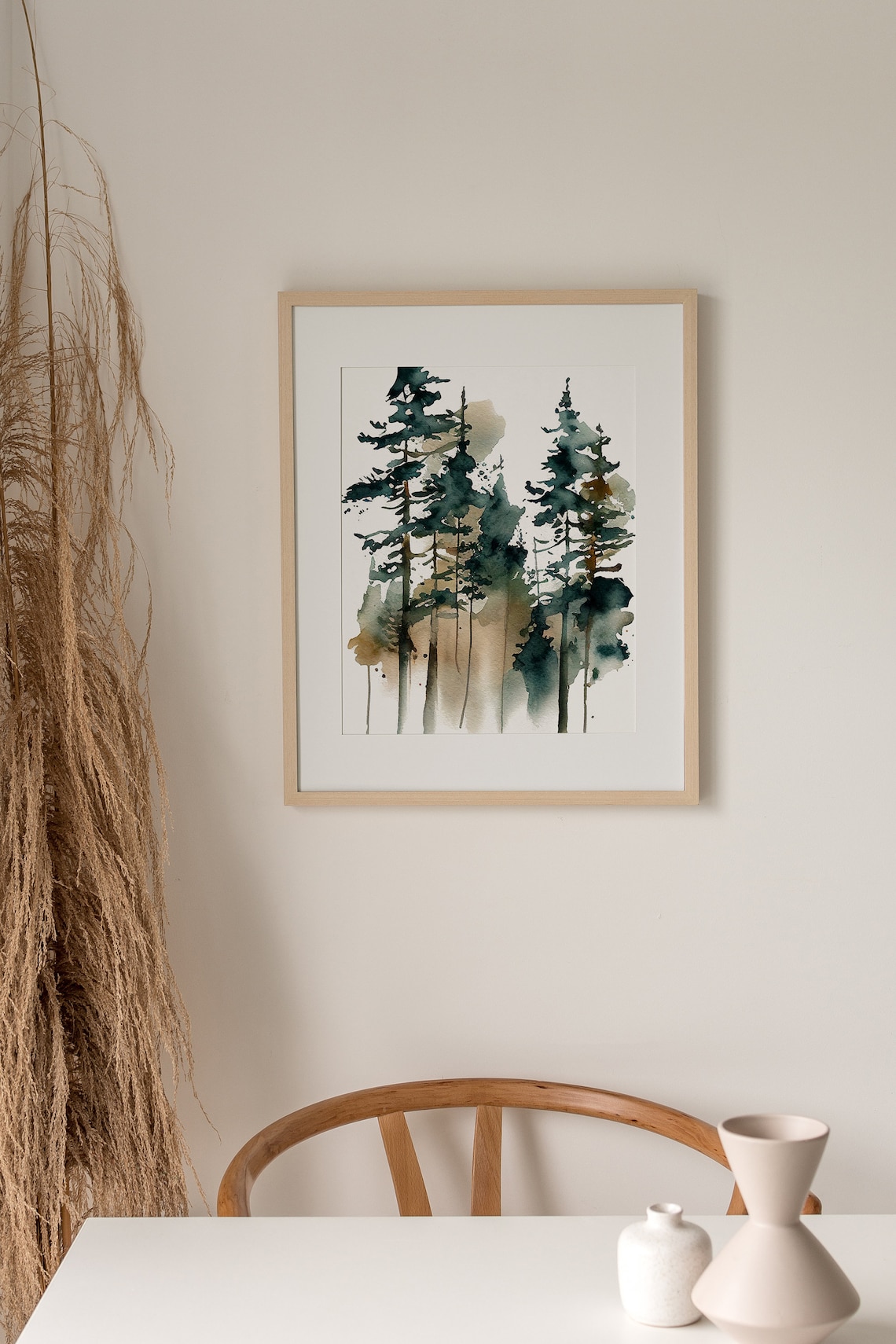 Pine Trees Watercolor Art Print, Misty Forest Landscape - Image 3