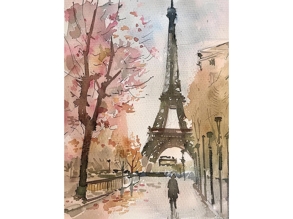 Eiffel Tower Paris Watercolor Travel Poster